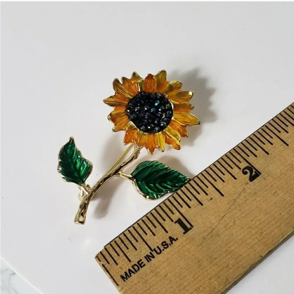 SUNFLOWER Enameled & Embellished Brooch Pin